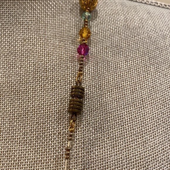 Women's long gold multi colored beads and stones necklace - Picture 5 of 8